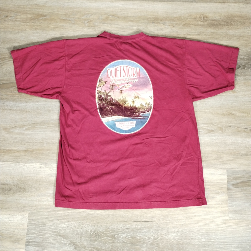 Coastal Classics Quiet Storm Graphic T-Shirt Large in Red Casual Summer Tee EUC